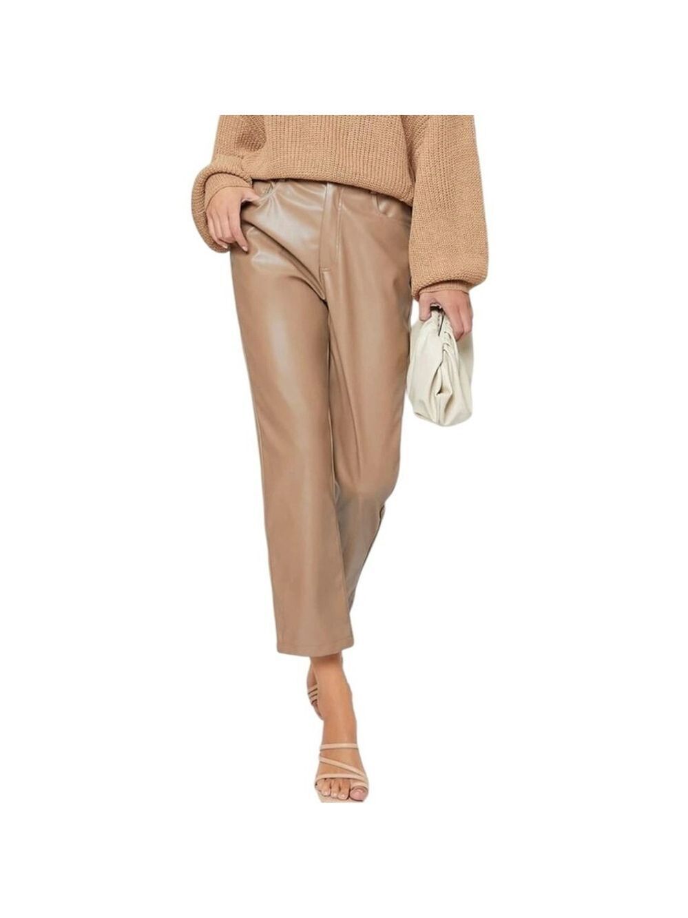 ** NEW SHEIN Taupe Faux Leather High Rise Straight Pants Size 6